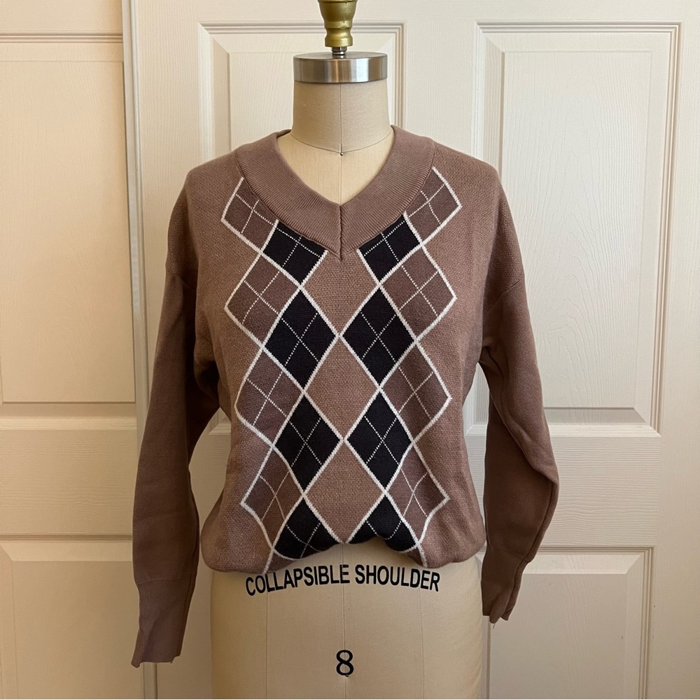 YesStyle | Oversized Argyle Sweater | M